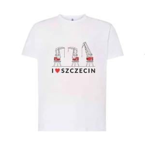 Koszulka damska biała Dźwigozaury "I Love Szczecin"